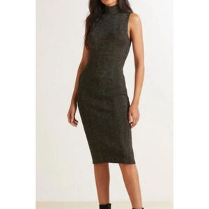 Women's BB Dakota Black Gold Ribbed Sleeveless Midi Dress M